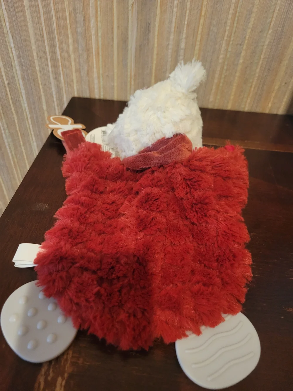 Demdaco Red and Cream Reindeer Plush Teether Lovey NWT